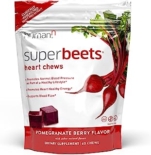 Book Cover HumanN SuperBeets Heart Chews | Grape Seed Extract and Non-GMO Beet Powder Helps Support Healthy Circulation, Blood Pressure, and Energy, Pomegranate-Berry Flavor, 60-Count