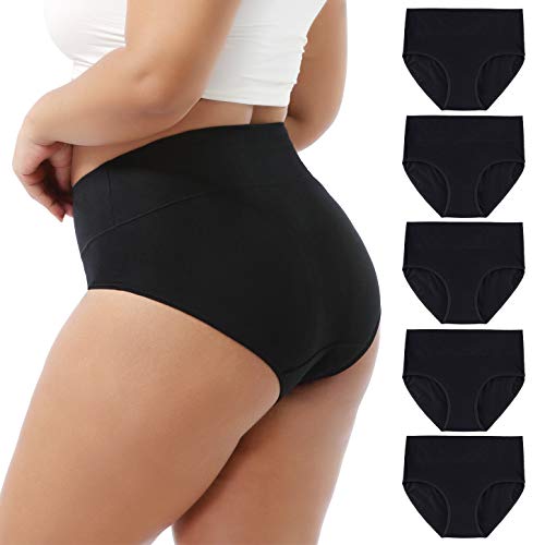 Book Cover GNEPH Women Cotton Panties Breathable High Waist Underwear Ladies Stretch Full Coverage Briefs Panty Multipack