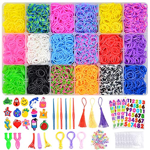 Book Cover 7100+ Rainbow Rubber Bands Mega Refill Kits For Bracelets, Loom Rubber Bands Set Include:6500+ Loom Bands + 600 Clips + 6 Crochet Hooks + 50 Beads + 15 Charms + 3 Tassels +3 Backpack Hook + 3 Hair