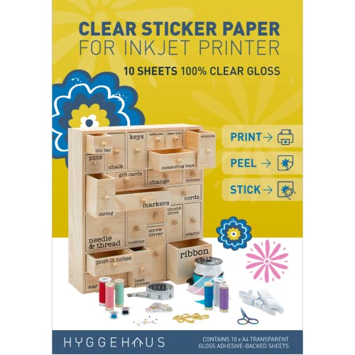 Book Cover HYGGEHAUS Clear Sticker Paper for Inkjet Printer - Full Page Labels 8.5 x 11 in for Storage. Clear Printable Contact Paper for Craft and Home or Office DIY Labelling Projects. 10 Sheets