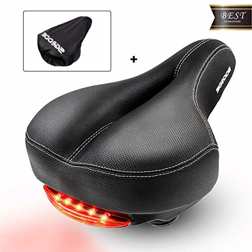Book Cover SGODDE Comfortable Men Women Bike Seat Wide Bicycle Saddle Cushion with Taillight, Memory Foam Padded Leather, Dual Shock Absorbing Universal Fit for Road Bike and Mountain Bike with Waterproof Prot