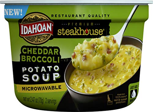 Book Cover Idahoan Steakhouse Cheddar Broccoli Potato Soup, Made with Gluten-Free 100-Percent Real Idaho Potatoes, 2.4 oz Bowl (Pack of 6)