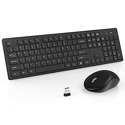 Book Cover RATEL Wireless Keyboard Mouse Combo, 2.4GHz Slim Full-Sized Silent Wireless Keyboard and Mouse Combo with USB Nano Receiver for Laptop, PC (Black)