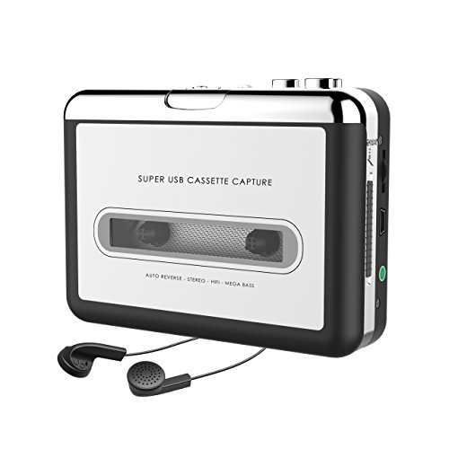 Book Cover 2019 Updated Cassette to MP3 Converter, USB Cassette Player from Tapes to MP3, Digital Files for Laptop PC and Mac with Headphones, from Walkman Tapes to Mp3 New Technology,Silver
