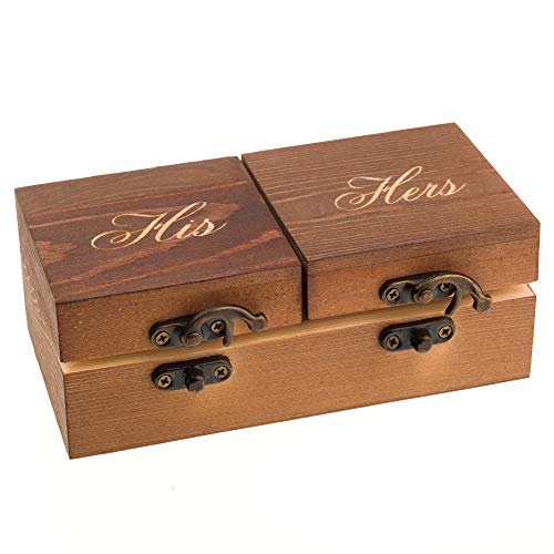 Book Cover Ella Celebration Wood Ring Box for Wedding Ceremony Rustic Vintage Ring Bearer Box, Unique Engagement Ring Holder Boxes for Marriage, His & Hers Decorative Jewelry Favor Gift (His & Hers)