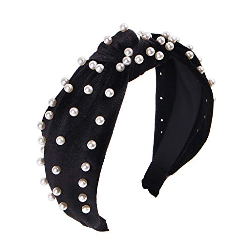 Book Cover Headbands for Women Pearl Headbands - 1PCS Twisted Faux Pearl Velvet Headband Elegant Bling Hair Clip Hairpins Headwear Barrette Styling Tools Accessories,Black