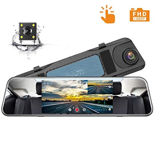 Book Cover Campark Backup Camera 1080P Mirror Dash Cam 5 inch Touch Screen Rearview Front and Rear Dual Lens Dashboard Recorder with Waterproof Reversing Camera