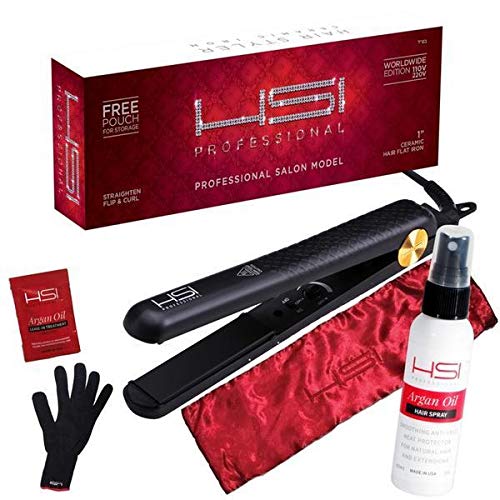 Book Cover HSI Professional Glider | Ceramic Tourmaline Ionic Flat Iron Hair Straightener | Straightens & Curls with Adjustable Temp | Incl Glove, Pouch, & Travel Size Argan Oil Hair Treatment
