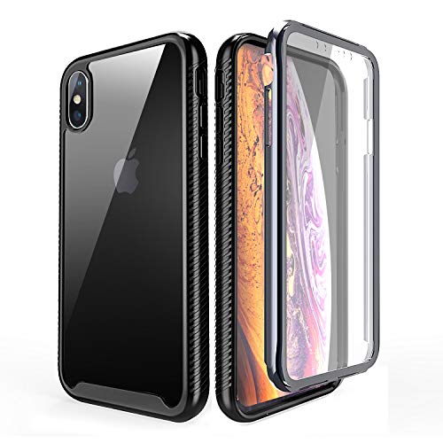 Book Cover iPhone XR Clear Case,Yetolee Full Body Protective Shockproof Hard Plastic & Soft TPU Case with Built in Screen Protector [Support Wireless Charging] for iPhone XR (6.1 inch) Black