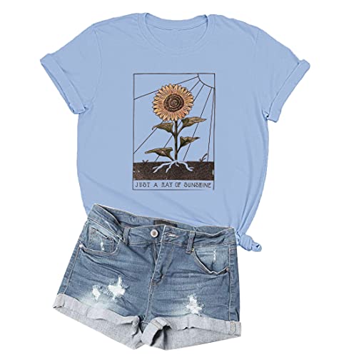 Book Cover Women's Sunflower T Shirts Teen Girls Cute Flower Graphic Junior Tee Tops Short Sleeve Trendy Clothes