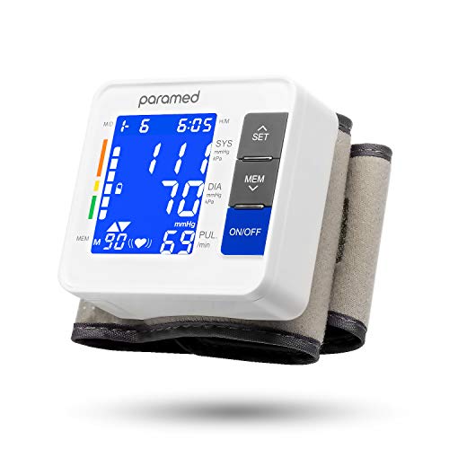 Book Cover Wrist Blood Pressure Monitor by PARAMED: Automatic Blood-Pressure Kit of Bp Cuff Machine + 2AAA and Carrying Case - Large LCD Display with Backlight & 90 Sets Memory - FDA Approved