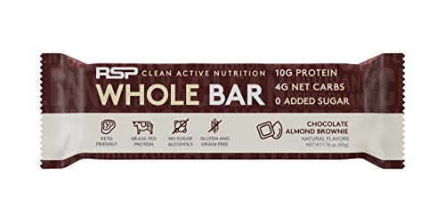 Book Cover RSP Whole Bar - Low Carb Keto Protein Bar + Quality Fats, 10g Grass Fed Protein, 4g Net Carbs, 19g Fat, Zero Added Sugar, Perfect Keto Snack, Gluten Free, 12 Pack (Chocolate Almond Brownie)
