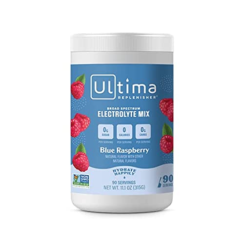 Book Cover Ultima Replenisher Electrolyte Hydration Drink Mix, Blue Raspberry Flavor 90 Serving Canister - Sugar Free, 0 Calories, 0 Carbs - Gluten-Free, Keto, Non-GMO, Vegan, with Magnesium, Potassium, Calcium