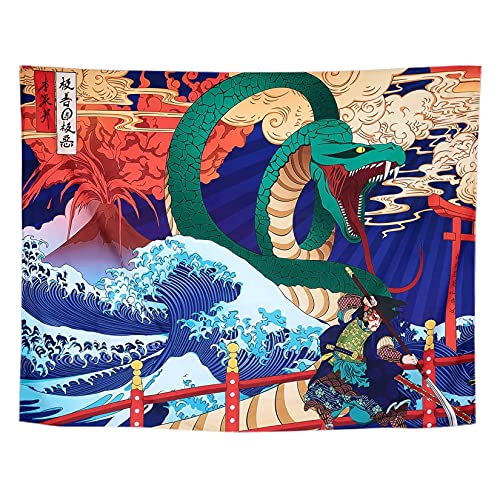 Book Cover Simpkeely Ukiyo-e Japanese Samurai Snake Tapestry, Anime Tapestry Wall Hanging Sea Wave Koi Japanese Art DÃ©cor for Dorm Bedroom 51 x 59 Inches