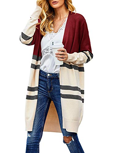 Book Cover Misassy Womens Color Block Long Cardigans Striped Open Front Knit Sweater Loose Duster Outwear