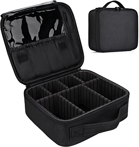 Book Cover Bvser Travel Makeup Case, Cosmetic Train Case Organizer Portable Artist Storage Makeup Bag with Adjustable Dividers for Cosmetics Makeup Brushes Toiletry Jewelry Digital Accessories - Black