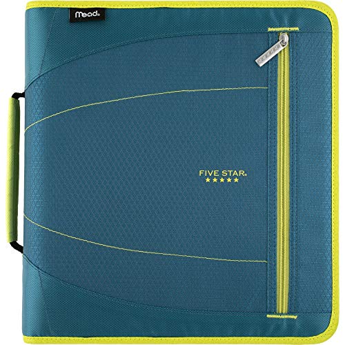 Book Cover Five Star 2 Inch Zipper Binder, 3 Ring Binder, Removable File Folders, Durable, Teal/Chartreuse (29036IH8)