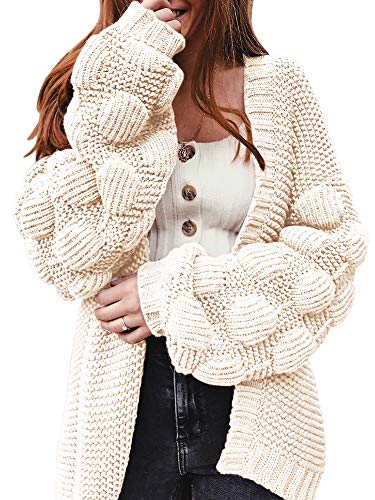 Book Cover Yacooh Womens Oversized Chunky Knit Cardigan Sweaters Open Front Pom Pom Long Balloon Sleeve Solid Loose Sweater Outwear