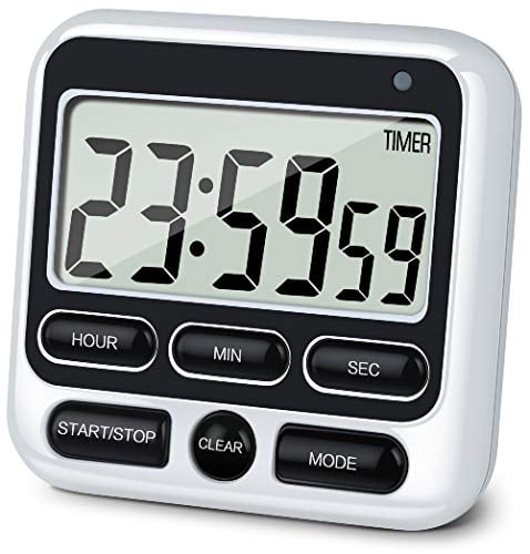 Book Cover KTKUDY Digital Kitchen Timer with Mute/Loud Alarm Switch ON/Off Switch, 12 Hour Clock & Alarm, Memory Function Count Up & Count Down for Kids Teachers Cooking, Large LCD Display, Strong Magnet (1)