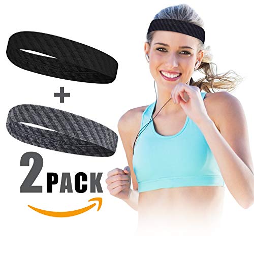 Book Cover Non Slip Headbands for Men & Women, Striped Sweat Bands Thin Lightweight Breatheable Durable Head Band for Outdoor Sports Workout Yoga Gym Running Jogging Exercise Motorcycle Riding (Black & Gray)
