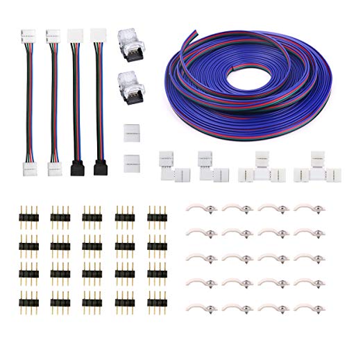 Book Cover 5050 4Pin RGB LED Strip Connector Kit - include 16.4FT RGB Extension Cable, 2x T & L Shape Connectors, 4x Strip Jumper, 2x Gapless Connector, 20x LED Strip Clip, 20x Male Connector, 2x Quick Connector