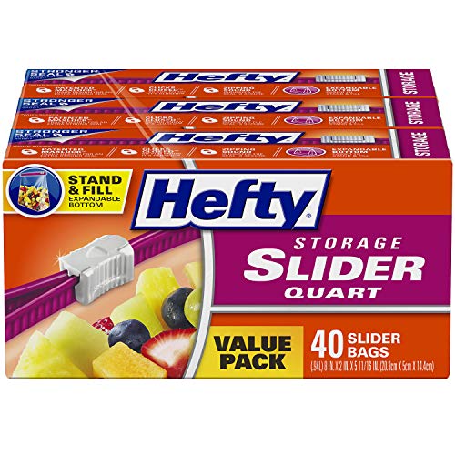 Book Cover Hefty Slider Storage Bags, Quart Size, 40 Count (Pack of 3), 120 Total