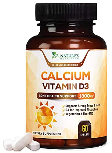 Book Cover Calcium Supplement with Vitamin D3 - High Potency 1300mg Calcium Carbonate Supports Bone Health - 60 Tablets