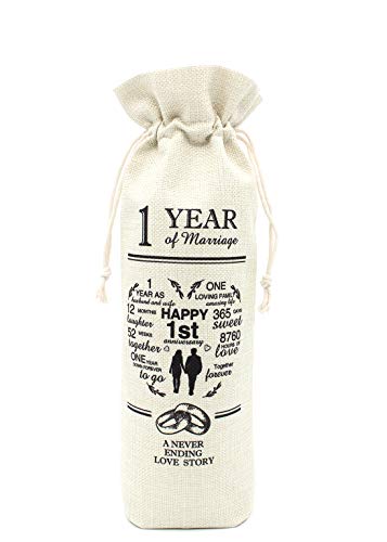 Book Cover 1 Year Marriage Anniversary wine bag-Gift for 1st Anniversary couple Present for first year married anniversary-Cotton linen drawstring wine bag