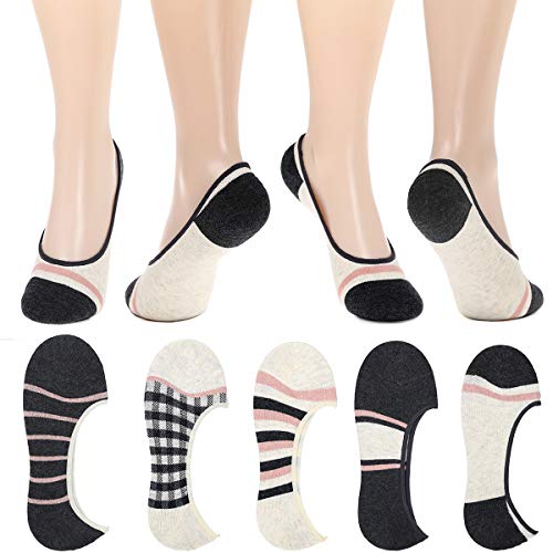 Book Cover 5-Pack No Show Socks for Women Size 6-9 Ankle Invisible Non-slip Athletic Socks