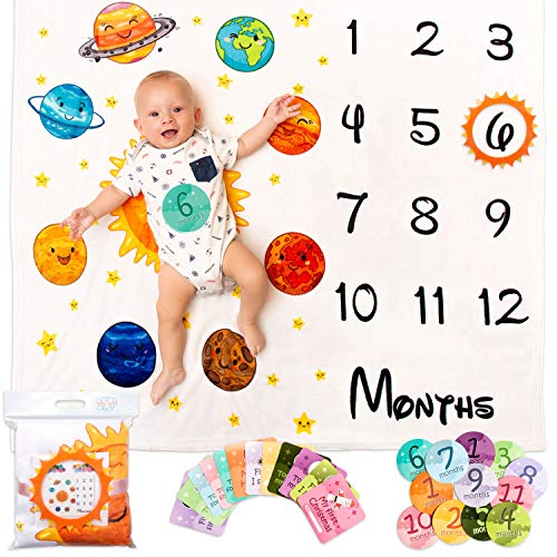 Book Cover BabyOrbit Baby Monthly Milestone Blanket - 43x47 inches | 12x Card + 12x Sticker