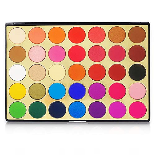 Book Cover Eyeshadow Palette, 35 Colors Pro Eyeshadow Golden Palette 27 Matte and 8 Shimmer Blendable Long Lasting Creamy Powder Bright Colors Neutral Pigment Shadow Cosmetics Set #35SP