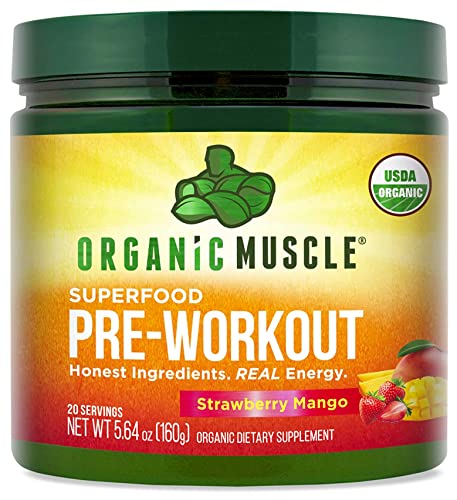 Book Cover Organic Muscle Pre-Workout Powder - Certified USDA Organic & Vegan with Clean, All Natural Superfood Ingredients for Energy, Focus, Performance & Endurance - Strawberry Mango (20 Servings, 5.64 Oz)