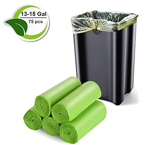 Book Cover Inwaysin Biodegradable 13-15 Gallon Trash Compostable Garbage 1.18Mil Recycled Waste Bags Tall Unscented Rubbish Can Liners for Kitchen Garden Home Office (75 Count, Green),