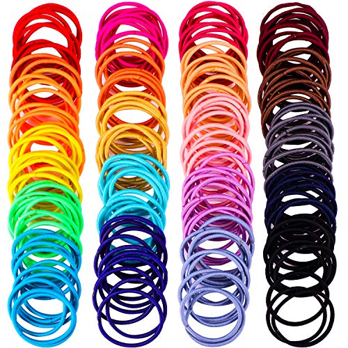 Book Cover 200 Pieces No-metal Hair Elastics Hair Ties Ponytail Holders Hair Bands (2 mm x 2.5 cm, Multicolor)