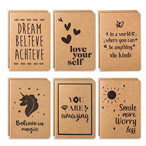 Book Cover Cute Small Notebooks - 12 Pack Lined Notebook - Kraft Notebook - Pocket Journal - Beautiful Small Notebooks With 6 Joyful Designs - Small Writing Notebooks, A6 Notebook - 80 Pages - 4.1 x 5.8 Inches