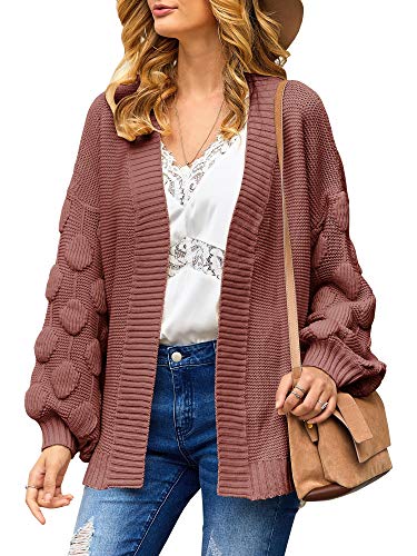 Book Cover Misassy Womens Open Front Chunky Knit Cardigans Lantern Pom Pom Sleeve Loose Sweater Outwear