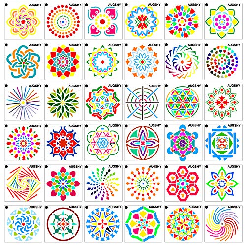 Book Cover 36 Pack Mandala Dot Painting Templates Stencils Perfect for DIY Rock Painting Art Projects (3.6x3.6 inch)