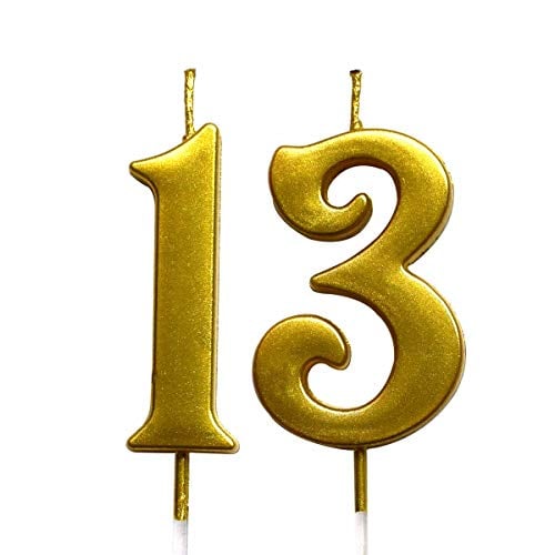 Book Cover MAGJUCHE Gold 13th Birthday Numeral Candle, Number 13 Cake Topper Candles Party Decoration for Girl Or Boy