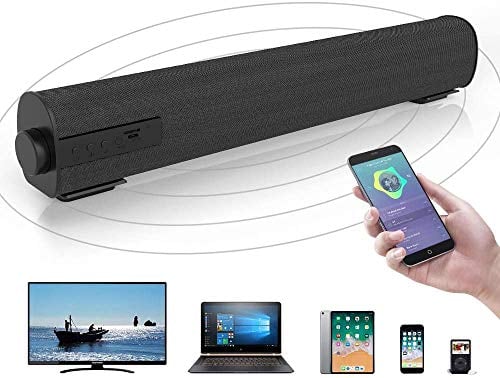 Book Cover Soundbar Wired and Wireless Bluetooth Home Theater TV Stereo Speaker with Remote Control 2 X 5W Compact Sound Bar with Built-in Subwoofers for TV/PC/Phones/Tablets (Frosted Black)