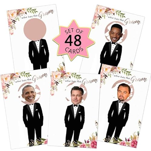 Book Cover MORDUN Floral Bridal Shower Games - Who Has The Groom Scratch Off Celebrity Cards Tickets for 48 Guests - Funny Bachelorette Party Games Ideas - Rose Gold White