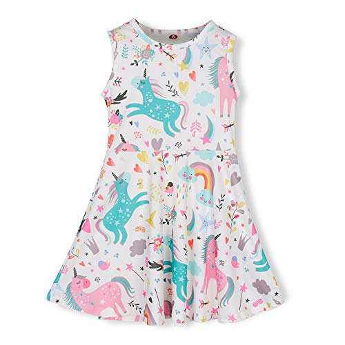 Book Cover Girls Sleeveless Casual Dress Kids Holiday Party Summer Dresses 4-13 Years (Unicorn, Medium (6-7T))