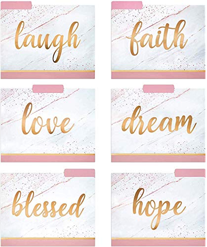 Book Cover Decorative File Folders - 12 Fancy File Folders with Inspirational Words Emboss in Rose Gold Foil - Colored File Folders - Cute File Folders - Letter Size File Folders - 9.5 x 11.5 Inches