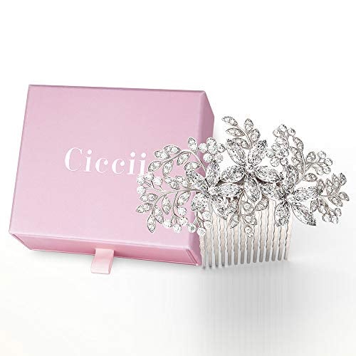 Book Cover Wedding Hair Accessories for Brides, Bridesmaids - Silver Crystal Bridal Hair Comb for Women