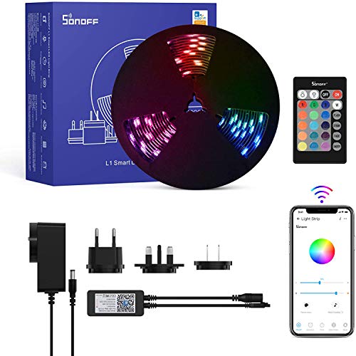 Book Cover SONOFF L1 LED RGB Dimmable Smart Light Strip with Timer, APP Remote Control WiFi Strip Lights, 16.4ft 5050 Waterproof IP65, Works with Amazon Alexa & Google Home Assistant, No Hub Required