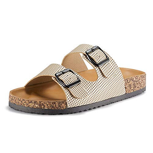 Book Cover Fitclusion Women Cork Slide Sandals Casual Flat Slippers Strap Buckle with Footbed Comfortable