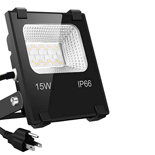 Book Cover LED Flood Lights RGB Color Changing 100W Equivalent Outdoor, 15W Bluetooth Smart RGB Floodlight APP Control, IP66 Waterproof, Timing, 5700K&16 Million Colors 20 Modes for Garden Stage Lighting