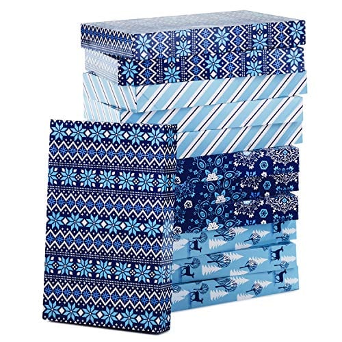 Book Cover Hallmark Holiday Designed Shirt Boxes, Snowy Blues (Pack of 12) Snowflakes, Stripes, Sweater Pattern, Reindeer
