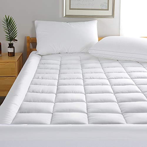 Book Cover MINCOCO Queen Cotton Mattress Pad Cover Pillowtop Overfilled Cooling Topper with Snow Down Alternative Fill(8-21
