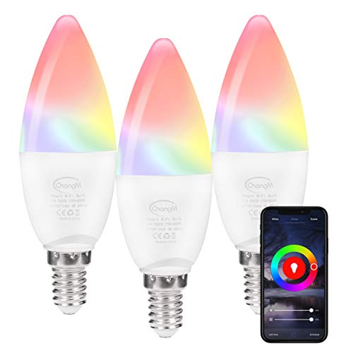 Book Cover Smart WiFi LED Light Bulbs E12 Candelabra, 5W Color Changing Bulb, Dimmable RGB Candle Light Bulb Decorative, Smart Chandelier Lighting, Amazon Work with Alexa Google Home for Home Room Decor(3 Pack)