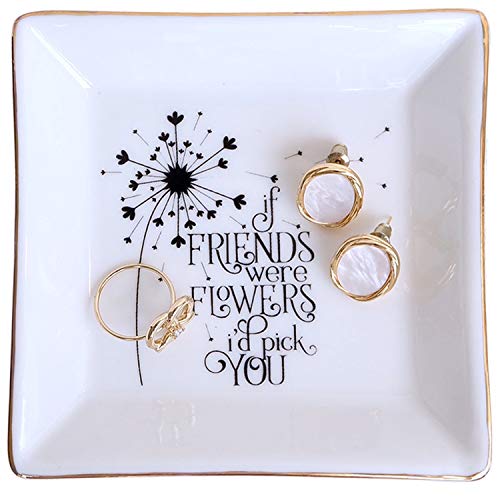 Book Cover Birthday Gift for Best Friend Ring Trinket Dish - If Friends were Flowers I'd Pick You - Friendship Gifts for Women Friends